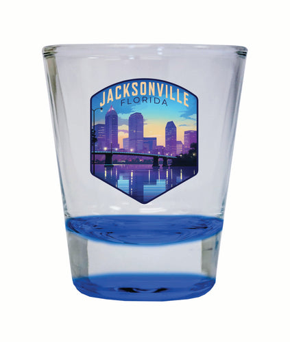 Jacksonville Florida Evening Cityscape Design Souvenir 2 Ounce Shot Glass Round Blue 4-Pack