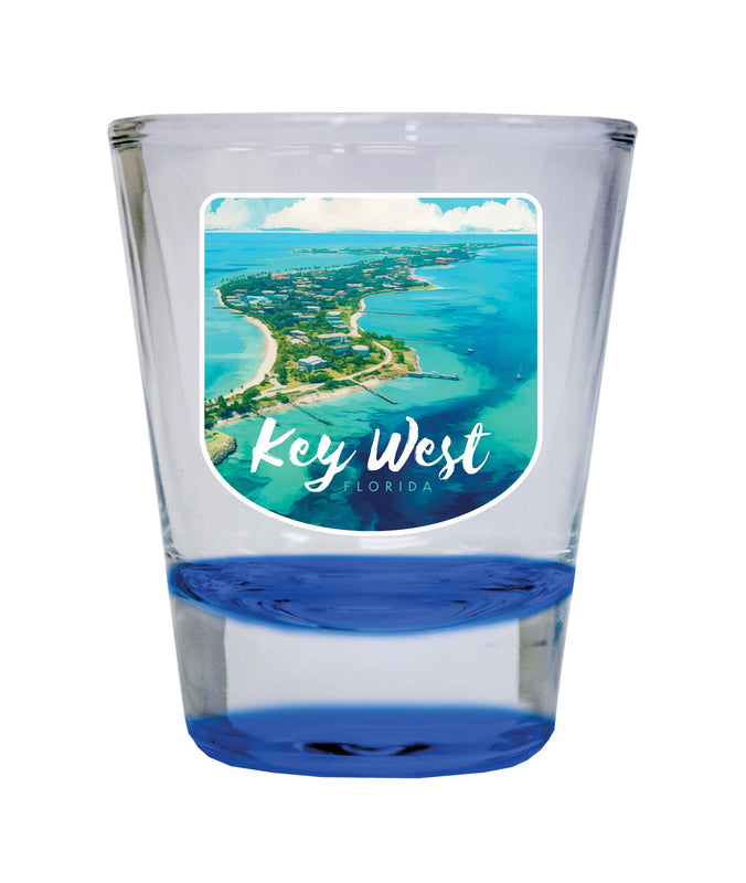 Key West Florida Design A Souvenir 2 Ounce Shot Glass Round Blue Single