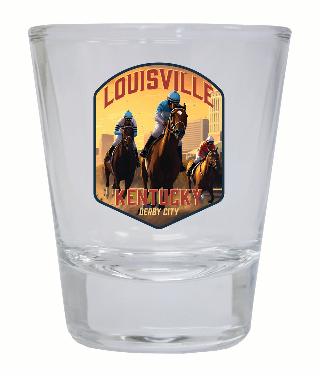 Louisville Kentucky Derby City Design Souvenir 2 Ounce Shot Glass Round Clear 4-Pack