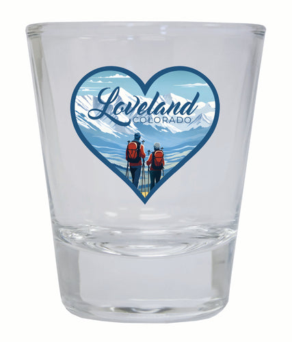 Loveland Colorado Ski Love Design Souvenir 2 Ounce Shot Glass Round Clear 4-Pack