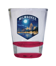 Load image into Gallery viewer, Milwaukee Wisconsin Design B Souvenir 2 Ounce Shot Glass Round Red 4-Pack
