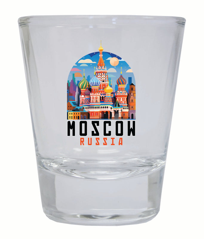 Moscow Russia Saint Basil's Cathedral Illustration Design Souvenir 2 Ounce Shot Glass Round Clear 2-Pack