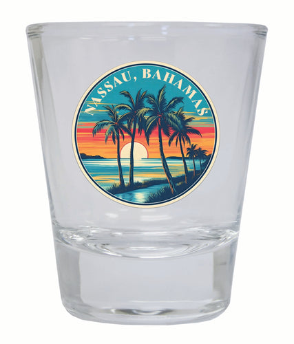 Nassau the Bahamas Design D Souvenir 2 Ounce Shot Glass Round Clear 4-Pack