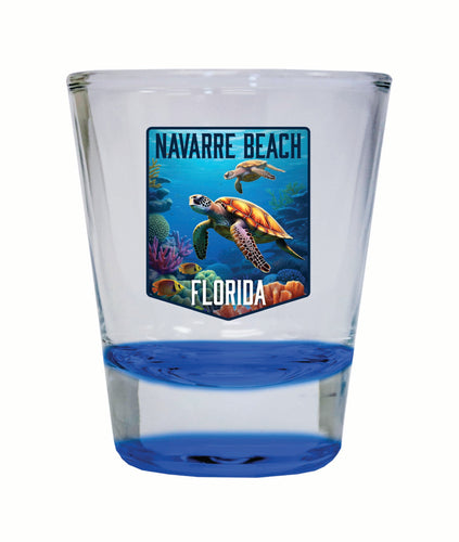 Navarre Beach Florida Underwater Turtle Design Souvenir 2 Ounce Shot Glass Round Blue 4-Pack