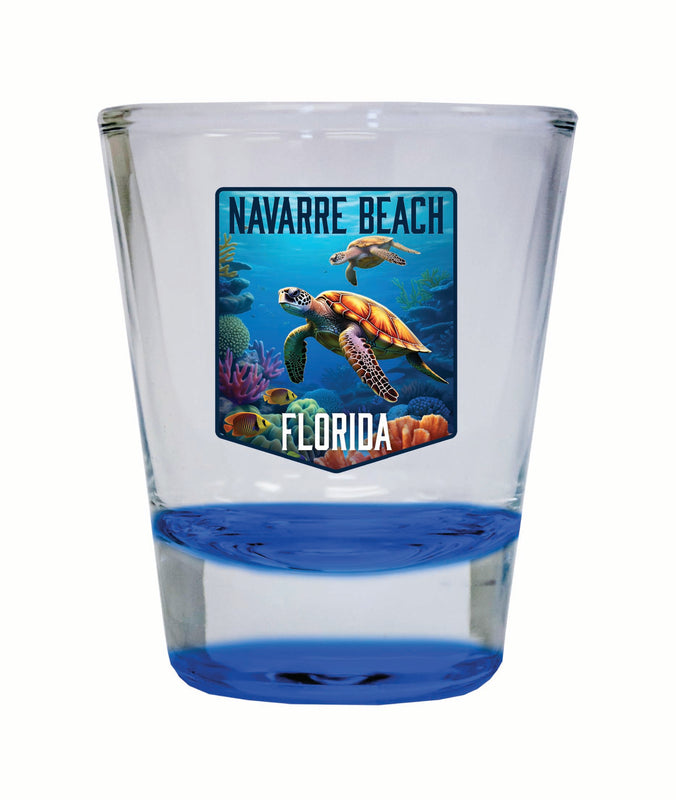 Navarre Beach Florida Underwater Turtle Design Souvenir 2 Ounce Shot Glass Round Blue 4-Pack