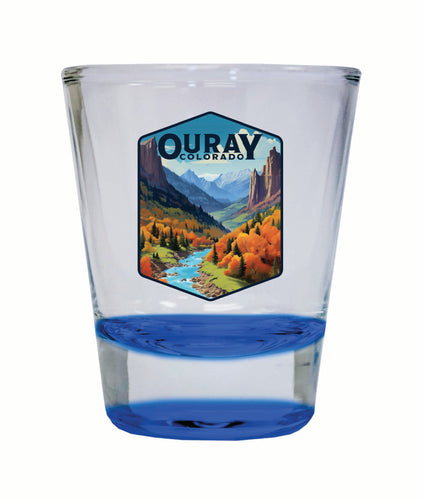 Ouray Colorado Mountain and River Design Souvenir 2 Ounce Shot Glass Round Blue 2-Pack