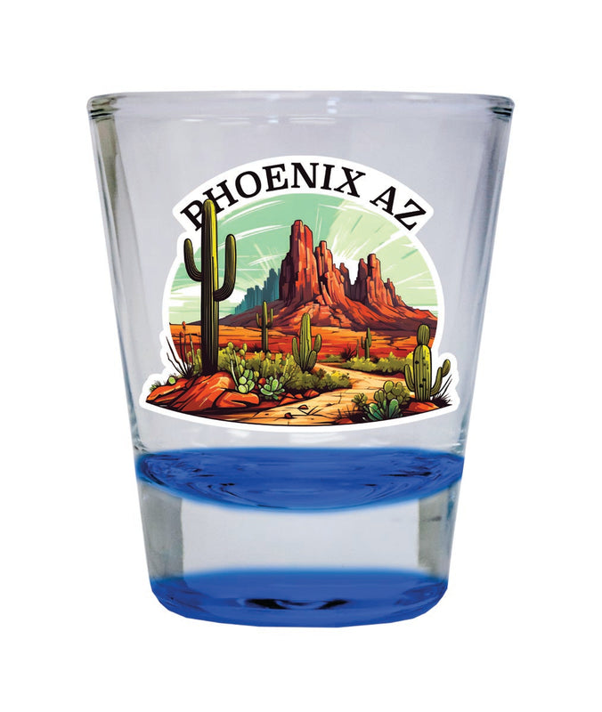 Phoenix Arizona Souvenir 2 oz Blue Shot Glass Round or Square Blue