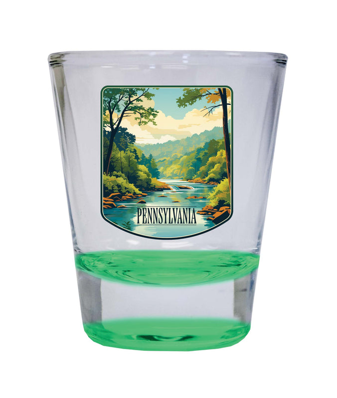 Pennsylvania Design B Souvenir 2 Ounce Shot Glass Round Green 2-Pack