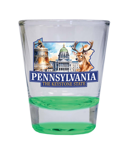Pennsylvania Design D Souvenir 2 Ounce Shot Glass Round Green 2-Pack