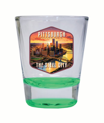 Pittsburgh Pennsylvania The Steel City Design Souvenir 2 Ounce Shot Glass Round Green 2-Pack
