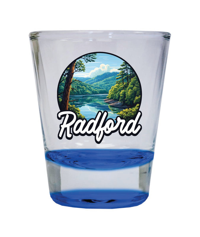 Radford Virginia Souvenir 2 oz Blue Shot Glass Round or Square Blue
