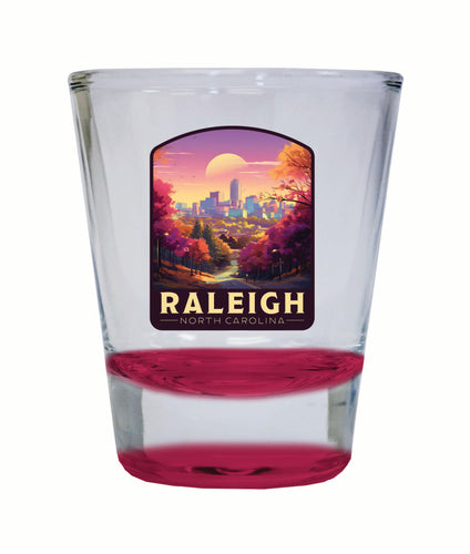 Raleigh North Carolina City of Oaks Design Souvenir 2 Ounce Shot Glass Round Red Single