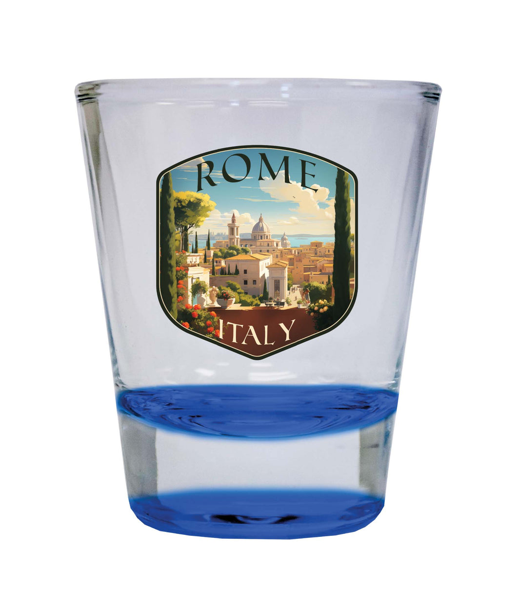 Rome Italy Design C Souvenir 2 Ounce Shot Glass Round Blue Single