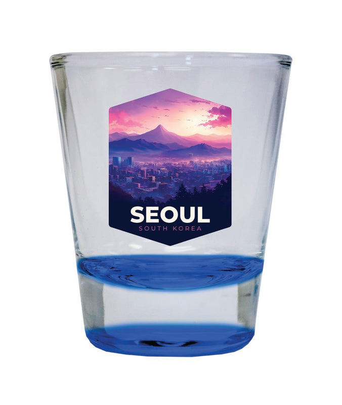 Seoul South Korea Souvenir 2 oz Blue Shot Glass Round or Square Blue