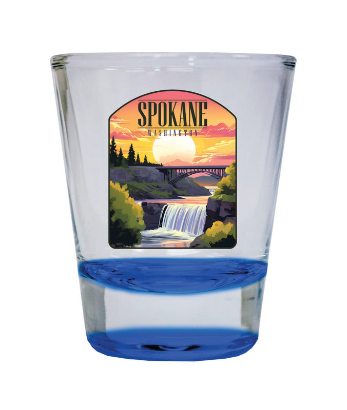 Spokane Washington Souvenir 2 oz Blue Shot Glass Round or Square Blue