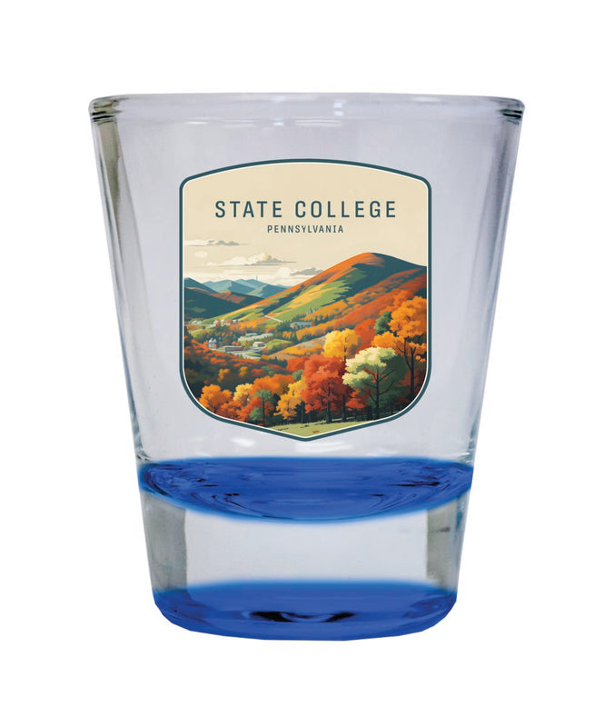 State College Pennsylvania Souvenir 2 oz Blue Shot Glass Round or Square Blue