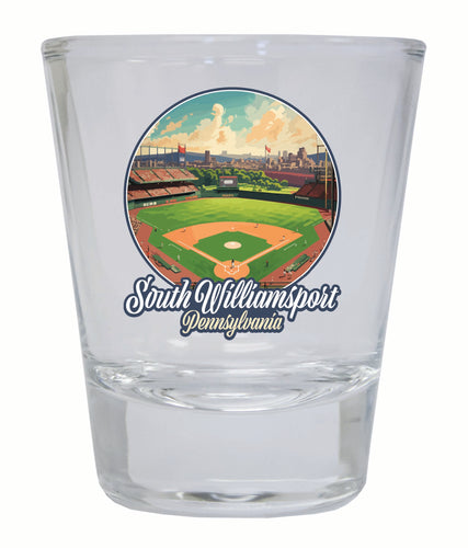 South Williamsport Pennsylvania Baseball Diamond Design Souvenir 2 Ounce Shot Glass Round Clear Single