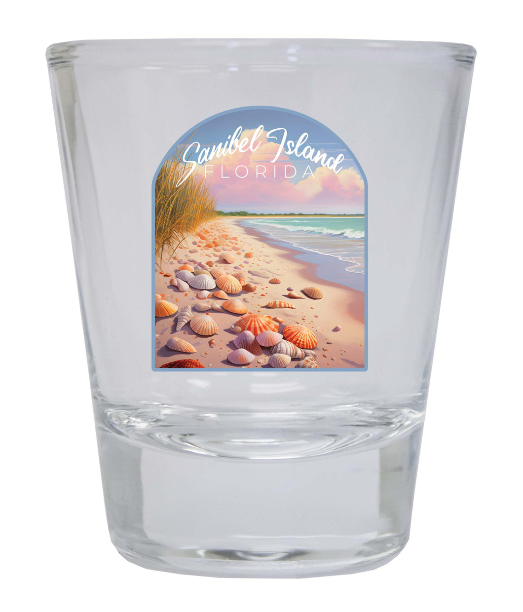 Sanibel Island Florida Design B Souvenir 2 Ounce Shot Glass Round Clear 2-Pack