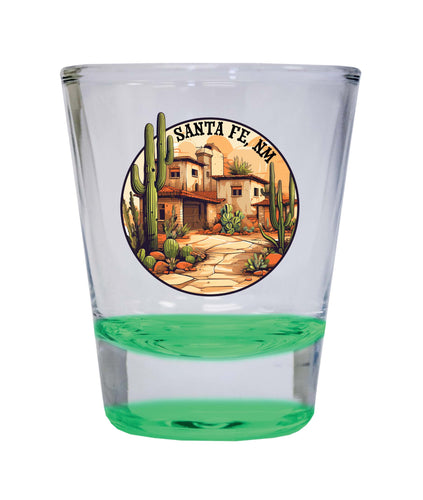 Santa Fe New Mexico Design D Souvenir 2 Ounce Shot Glass Round Green 4-Pack