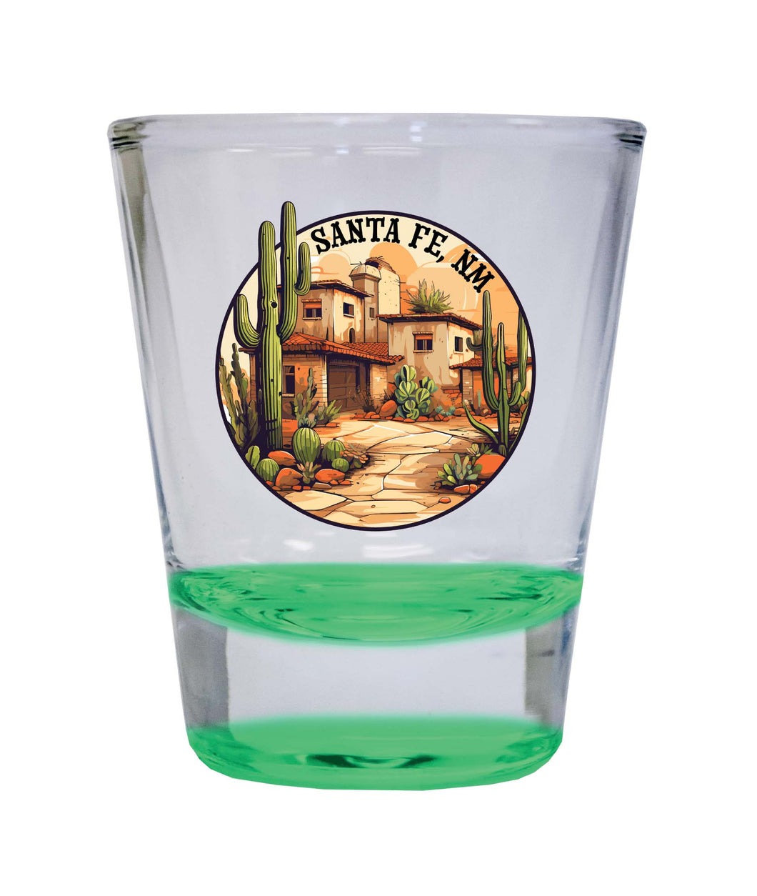 Santa Fe New Mexico Design D Souvenir 2 Ounce Shot Glass Round Green 4-Pack