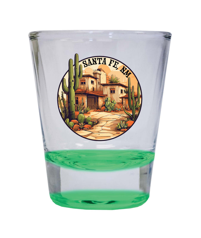 Santa Fe New Mexico Design D Souvenir 2 Ounce Shot Glass Round Green 4-Pack