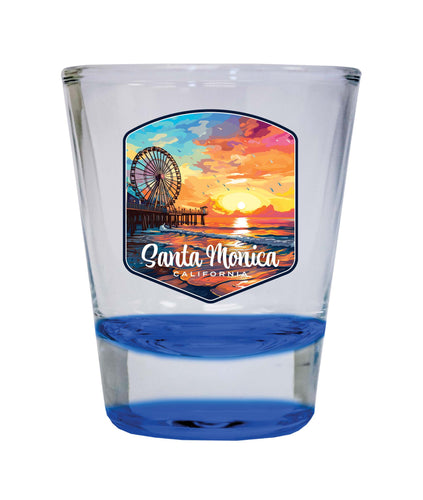 Santa Monica California Design A Souvenir 2 Ounce Shot Glass Round Blue 4-Pack