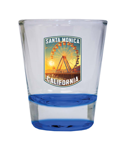 Santa Monica California Design C Souvenir 2 Ounce Shot Glass Round Blue 2-Pack