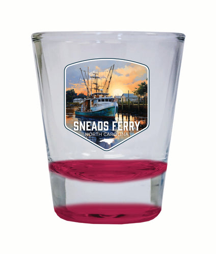 Sneads Ferry North Carolina Shrimp Boat Design Souvenir 2 Ounce Shot Glass Round Red 4-Pack