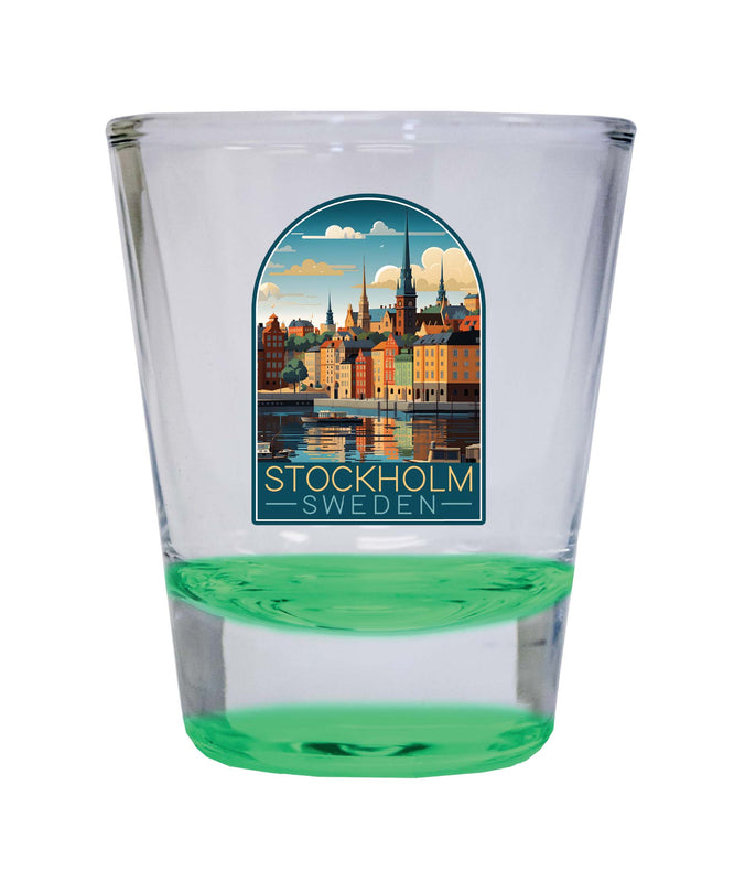 Stockholm Sweden Design A Souvenir 2 Ounce Shot Glass Round Green Single