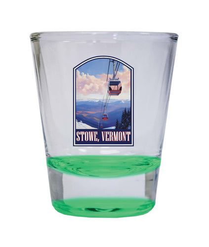 Stowe Mountain Vermont Design B Souvenir 2 Ounce Shot Glass Round Green 4-Pack