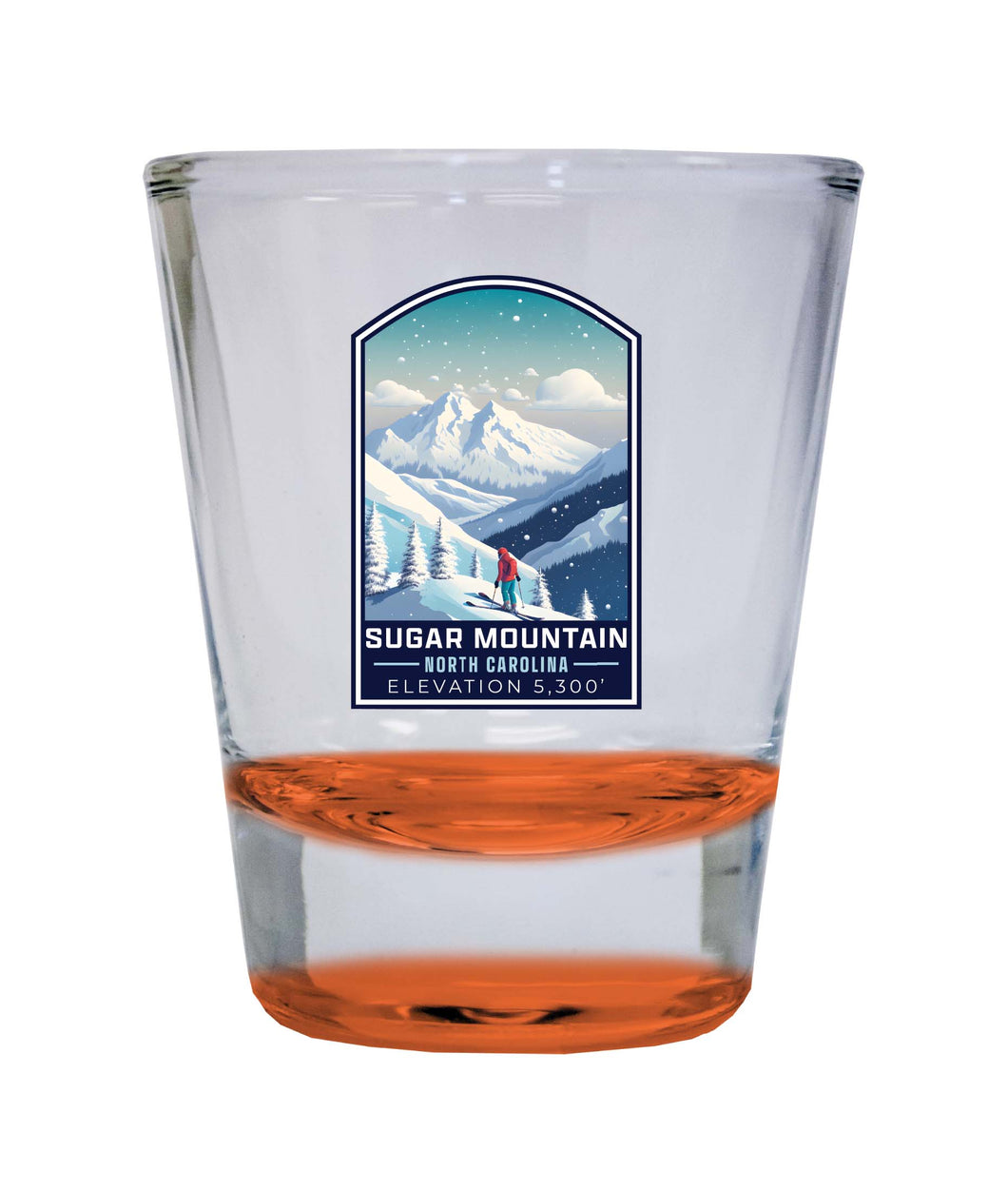 Sugar Mountain North Carolina Design B Souvenir 2 Ounce Shot Glass Round Orange Single