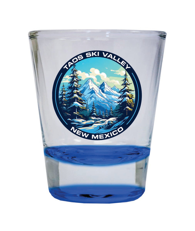 Taos Ski Valley New Mexico Souvenir 2 oz Blue Shot Glass Round or Square Blue