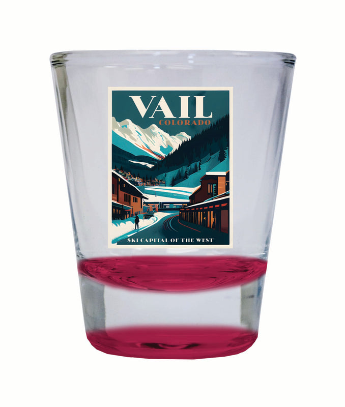 Vail Colorado Design B Souvenir 2 Ounce Shot Glass Round Red 4-Pack