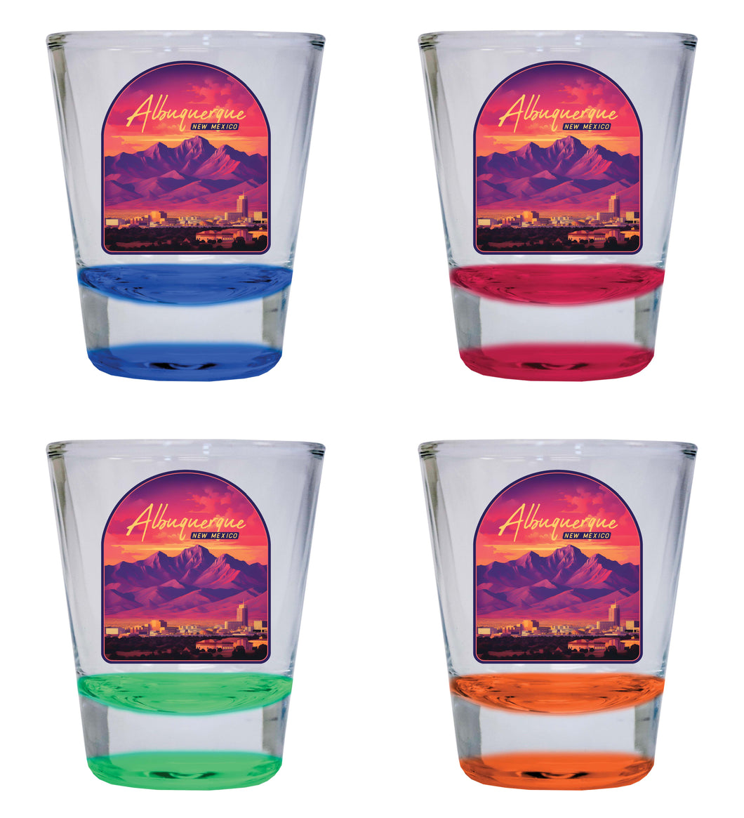 Alburqueque New Mexico Design B Souvenir 2 Ounce Shot Glass Round 4-Pack Multicolor