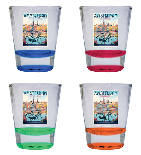 Amsterdam Netherlands Design A Souvenir 2 Ounce Shot Glass Round 4-Pack Multicolor 