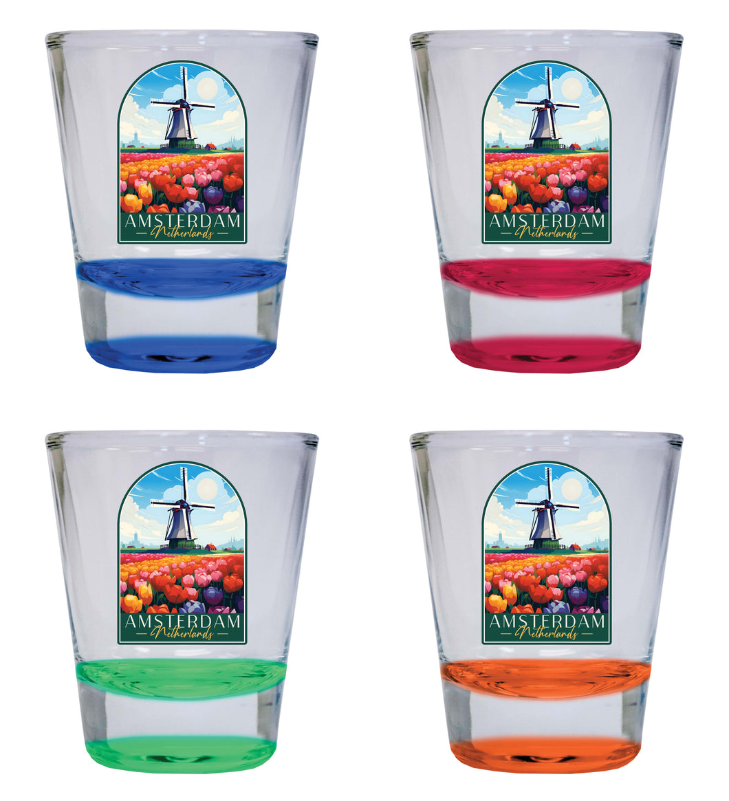 Amsterdam Netherlands Design B Souvenir 2 Ounce Shot Glass Round 4-Pack Multicolor 
