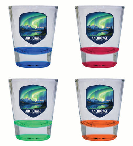 Anchorage Alaska Aurora Borealis Design Souvenir 2 Ounce Shot Glass Round 4-Pack Multicolor 