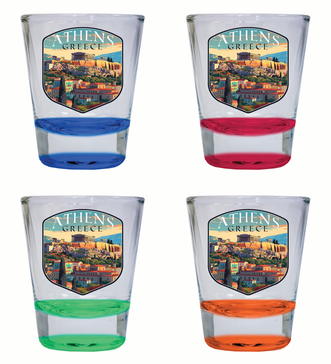 Athens Greece Acropolis Cityscape Design Souvenir 2 Ounce Shot Glass Round 4-Pack Multicolor 