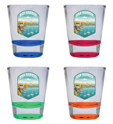 Bar Harbor Maine Design A Souvenir 2 Ounce Shot Glass Round 4-Pack Multicolor