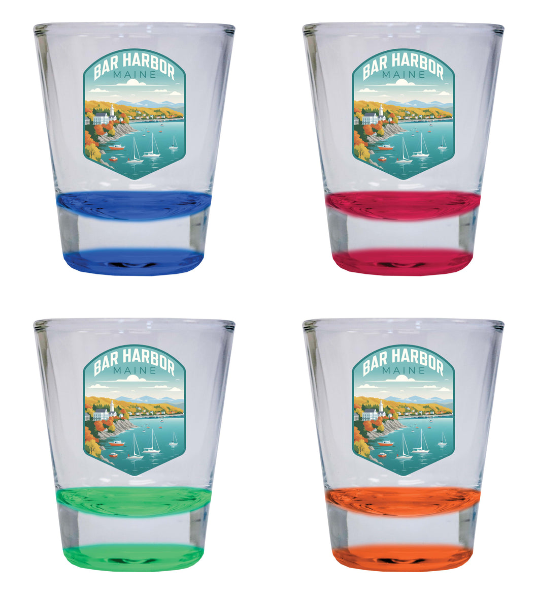 Bar Harbor Maine Design A Souvenir 2 Ounce Shot Glass Round 4-Pack Multicolor