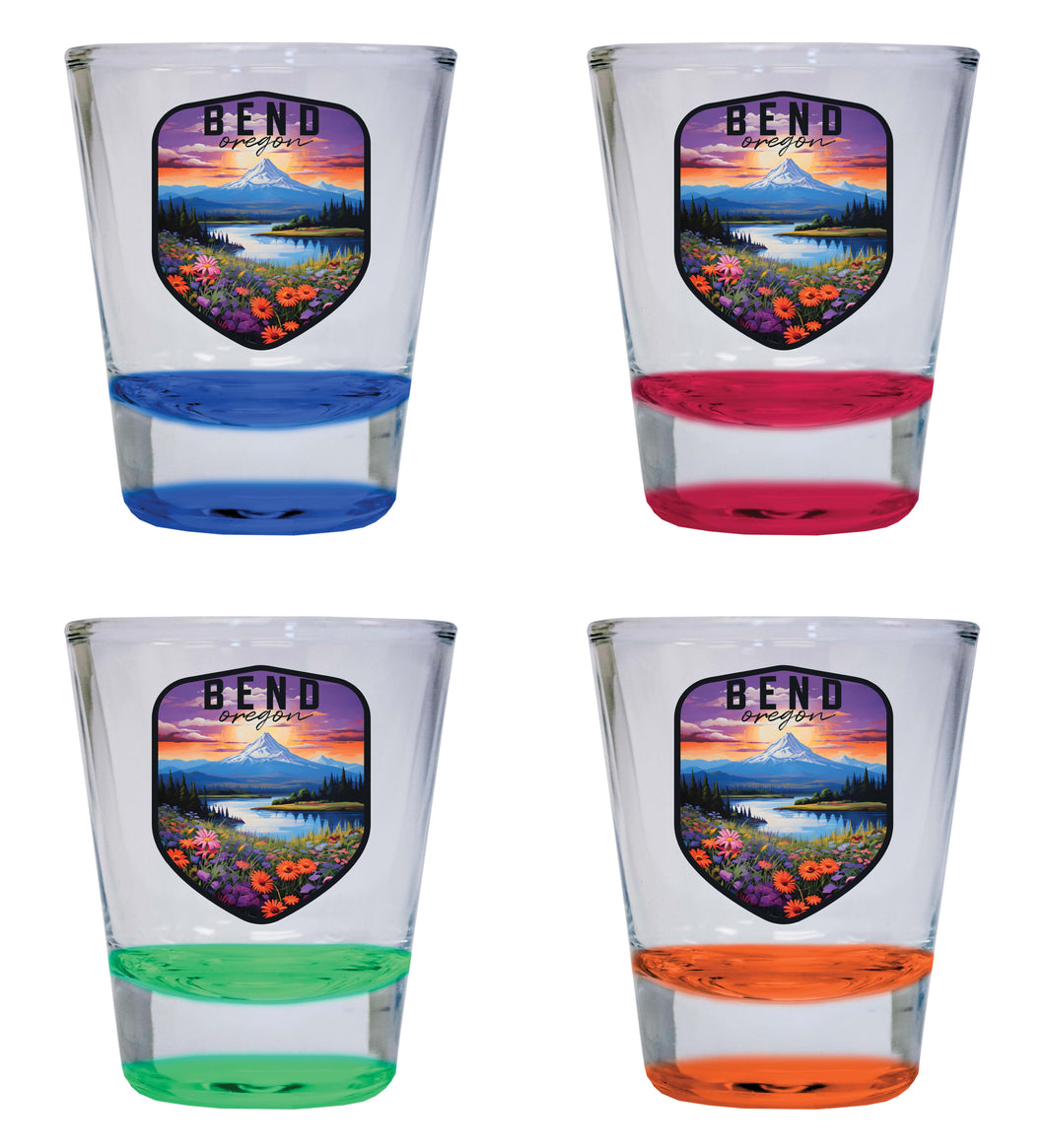Bend Oregon Design A Souvenir 2 Ounce Shot Glass Round 4-Pack Multicolor 