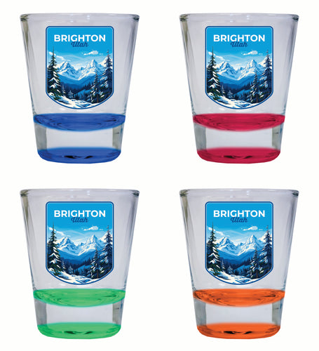 Brighton Utah Ski Resort Mountain Design Souvenir 2 Ounce Shot Glass Round 4-Pack Multicolor 