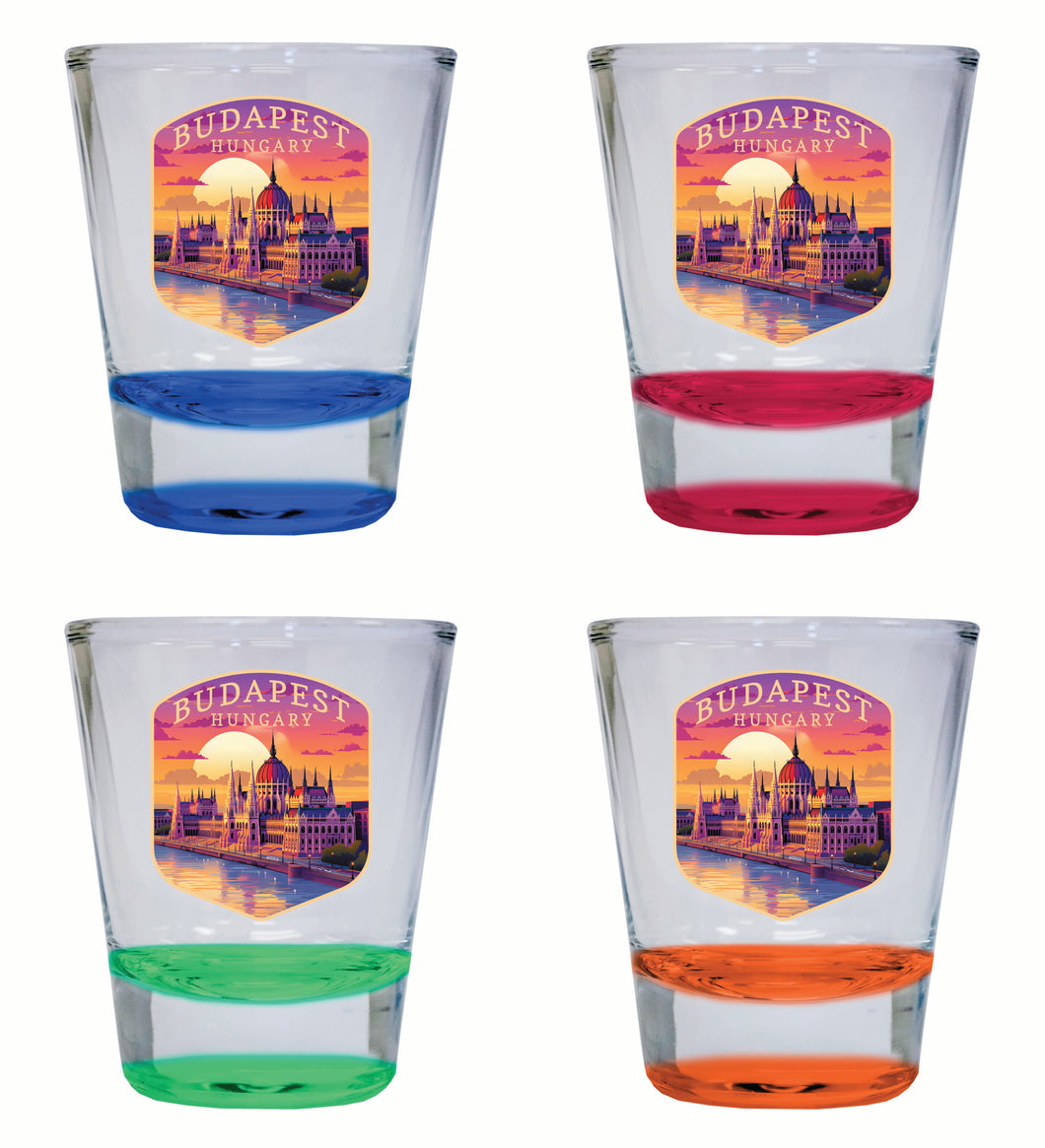Budapest Hungary Parliament Building Design Souvenir 2 Ounce Shot Glass Round 4-Pack Multicolor 