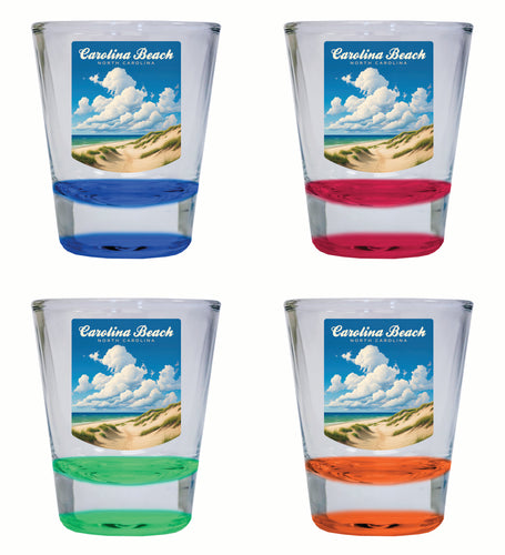 Carolina Beach, North Carolina. Beach and Sand Dunes Design Souvenir 2 Ounce Shot Glass Round 4-Pack Multicolor 