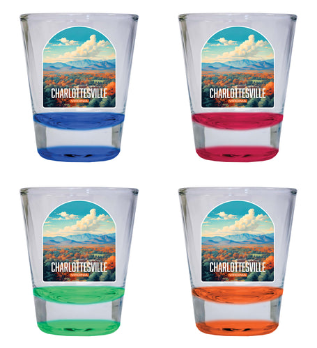Charlottesville Virginia Design B Souvenir 2 Ounce Shot Glass Round 4-Pack Multicolor 