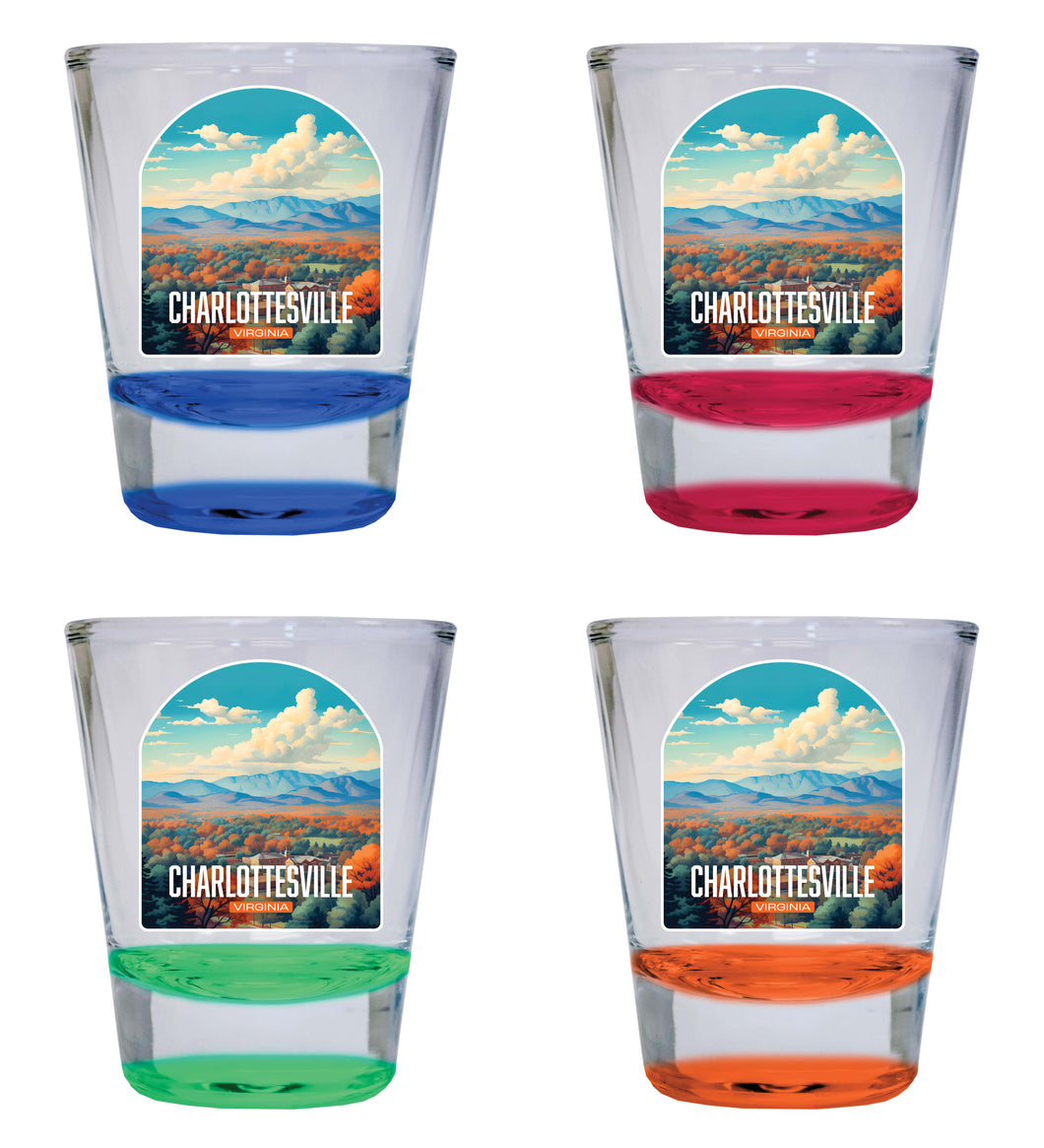 Charlottesville Virginia Design B Souvenir 2 Ounce Shot Glass Round 4-Pack Multicolor 