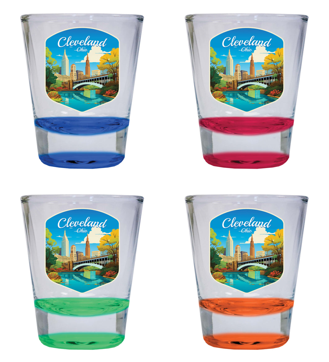 Cleveland Ohio Design B Souvenir 2 Ounce Shot Glass Round 4-Pack Multicolor 
