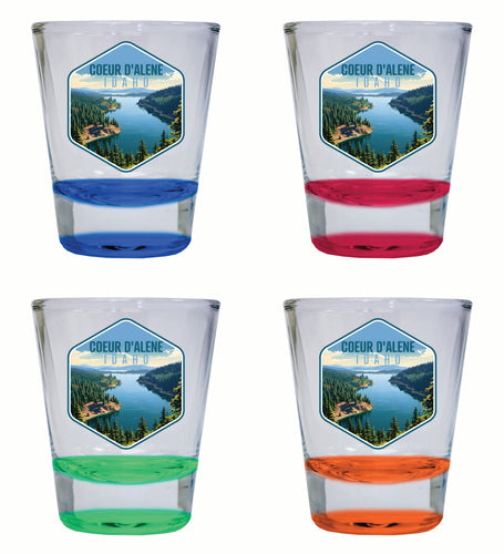Coeur D'Alene Idaho Aerial Lake Design Souvenir 2 Ounce Shot Glass Round 4-Pack Multicolor 