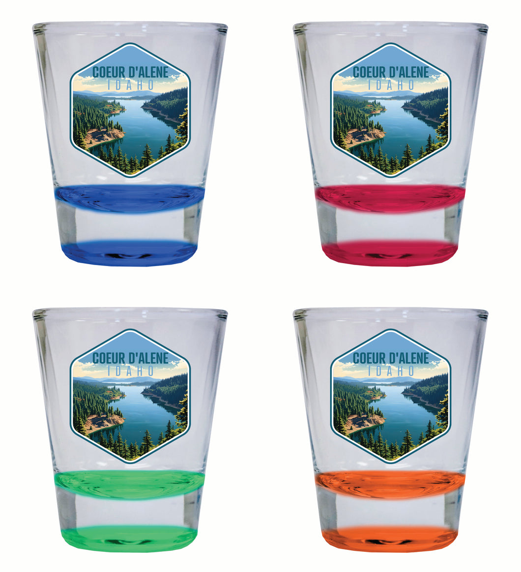 Coeur D'Alene Idaho Aerial Lake Design Souvenir 2 Ounce Shot Glass Round 4-Pack Multicolor 