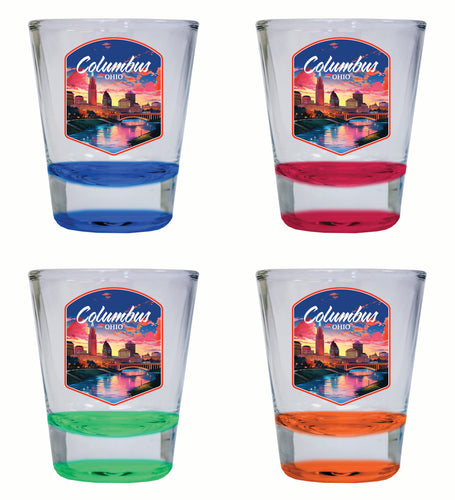Columbus Ohio Sunset Cityscape Design Souvenir 2 Ounce Shot Glass Round 4-Pack Multicolor 